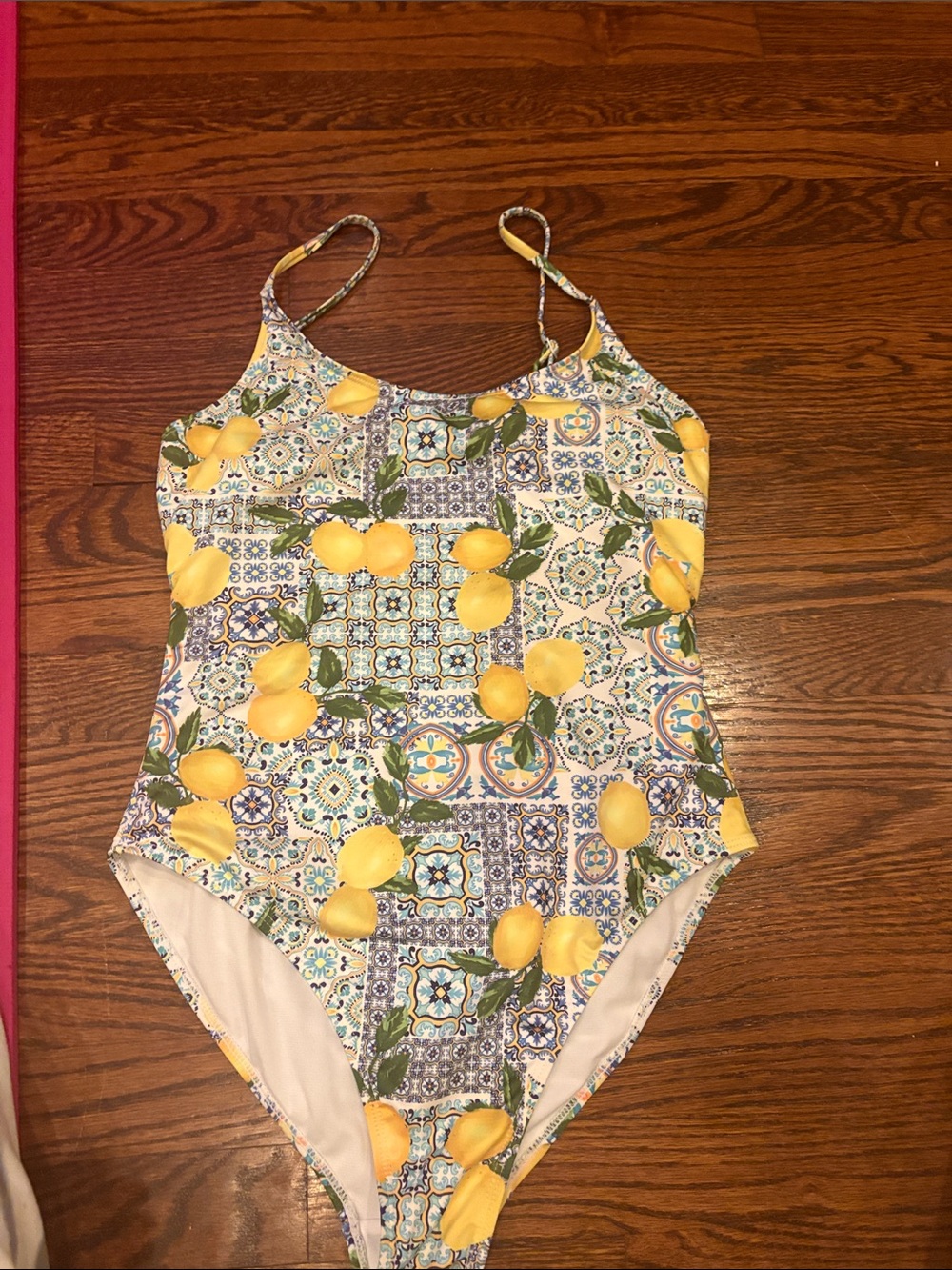 Primark Yellow Lemon Tile Print One-Piece Swimsuit with Green Leaves